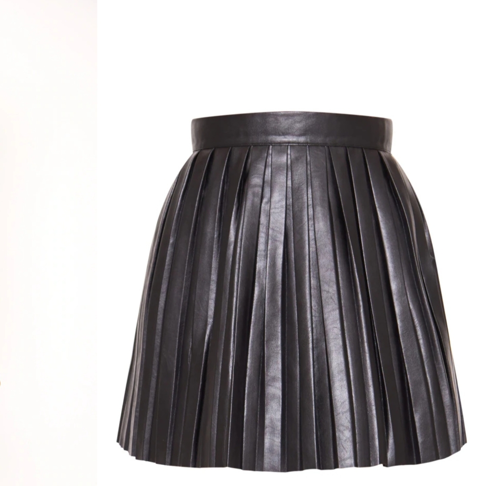 Black Pleated Leather Skirt